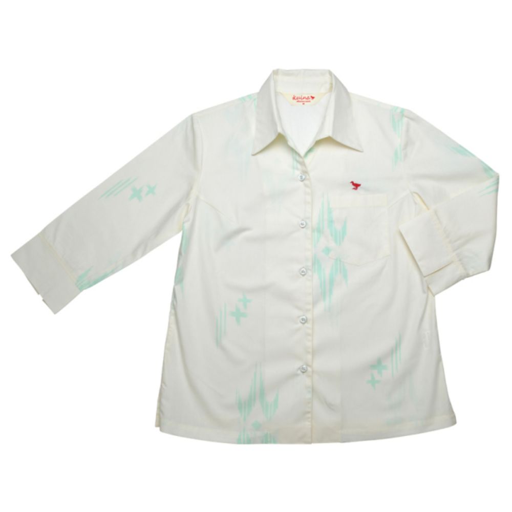 レンタルかりゆしウェア Ladies' KASURI オフグリーン(七分袖) 【結婚式 ブライズメイド アッシャー レンタル】