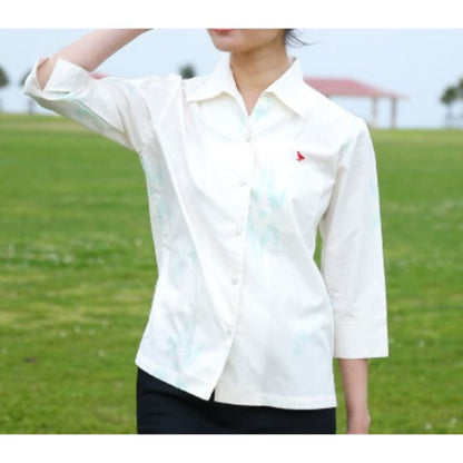 レンタルかりゆしウェア Ladies' KASURI オフグリーン(七分袖) 【結婚式 ブライズメイド アッシャー レンタル】