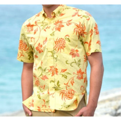 レンタルかりゆしウェア Men's トライバルアダンハイビ イエロー 【結婚式 ブライズメイド アッシャー レンタル】