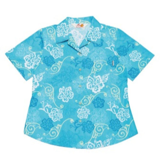 レンタルかりゆしウェア Ladies' トライバルハイビ ブルー 【結婚式 ブライズメイド アッシャー レンタル】