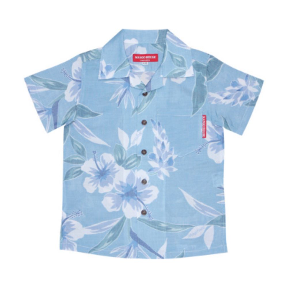 レンタルかりゆしウェア kid’s フローラル月桃 ライトブルー 110cm 【結婚式 ブライズメイド アッシャー レンタル】