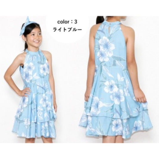 レンタルかりゆしウェア kid’s フローラル月桃 ライトブルー 130cm ワンピース 【結婚式 ブライズメイド アッシャー レンタル】