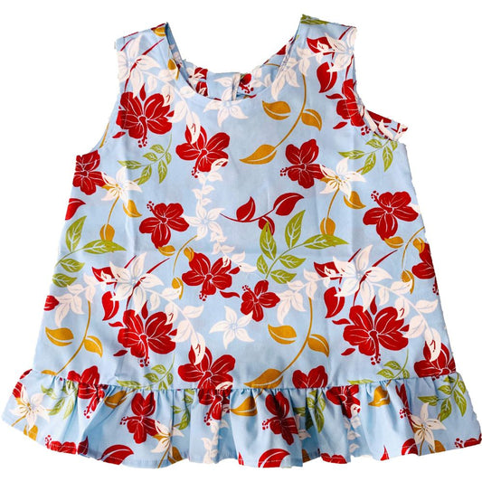 レンタルかりゆしウェア kid’s アイランドフラワー ブルー 90cm ワンピース 【結婚式 ブライズメイド アッシャー レンタル】