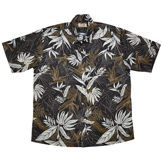 レンタルかりゆしウェア Men's スシダストレーチア総柄 チャコール 【結婚式 ブライズメイド アッシャー レンタル】