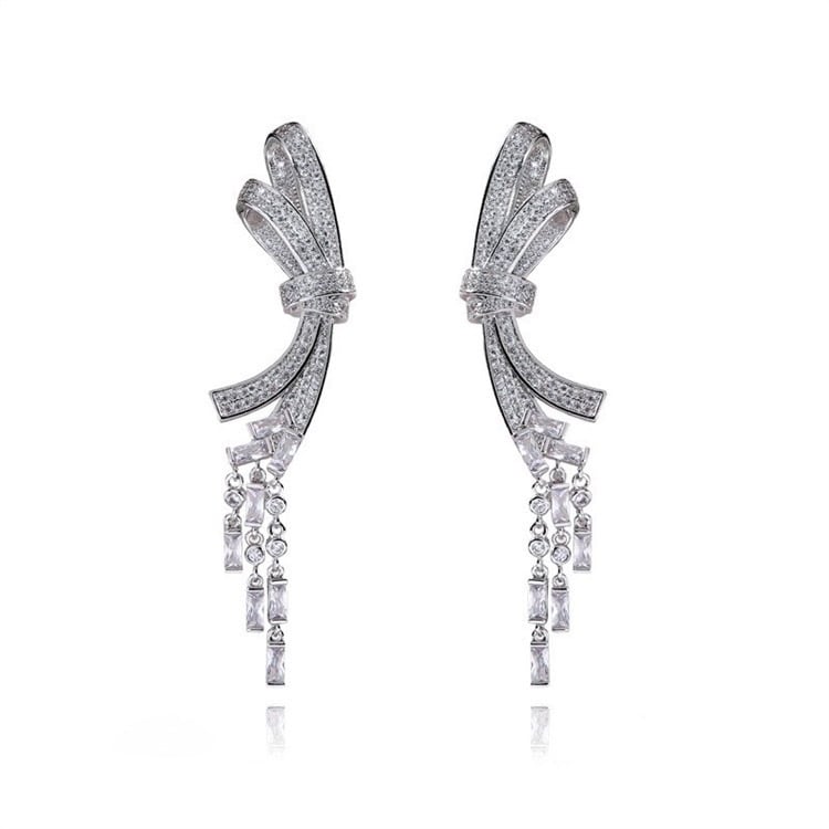 【ピアス・イヤリング】Mia ribbon ウェディング ブライダルアクセサリー ピアス/ イヤリング [ AM-136 ]【結婚式 ピアス イヤリング】