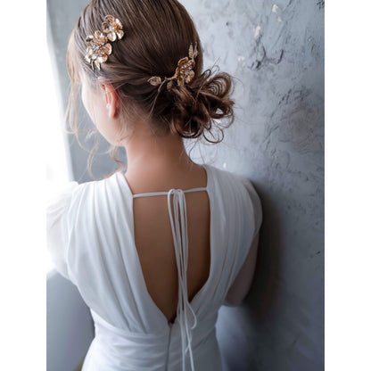【ヘッドドレス】flower gold 3本セット ヘッドドレス ウェディング ブライダルアクセサリー [ AM-41 ]【結婚式 ヘアアクセサリー】