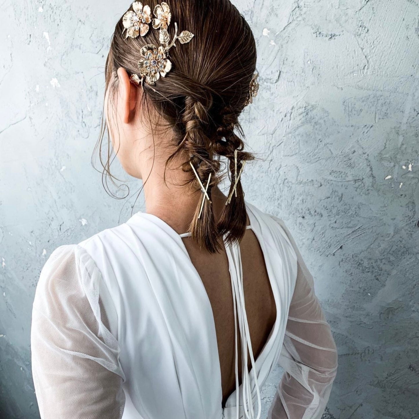 【ヘッドドレス】flower gold 3本セット ヘッドドレス ウェディング ブライダルアクセサリー [ AM-41 ]【結婚式 ヘアアクセサリー】