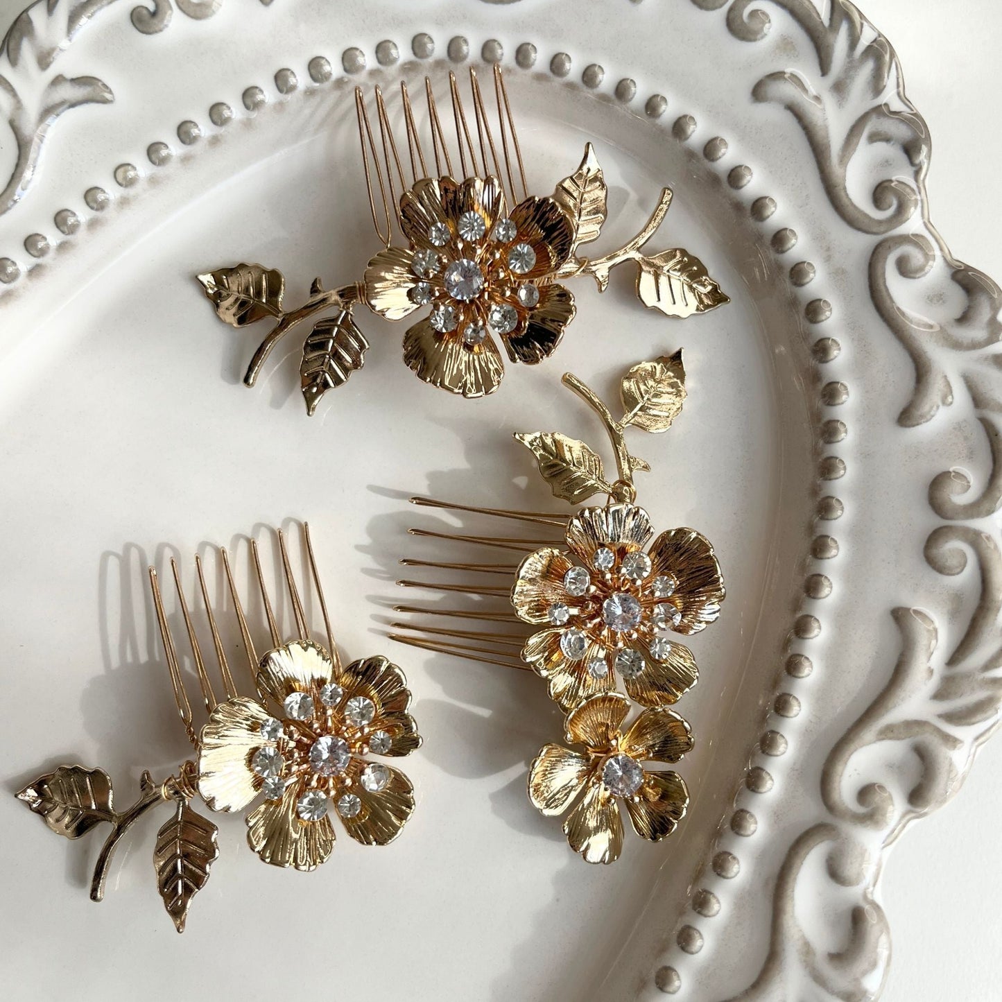 【ヘッドドレス】flower gold 3本セット ヘッドドレス ウェディング ブライダルアクセサリー [ AM-41 ]【結婚式 ヘアアクセサリー】