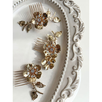 【ヘッドドレス】flower gold 3本セット ヘッドドレス ウェディング ブライダルアクセサリー [ AM-41 ]【結婚式 ヘアアクセサリー】