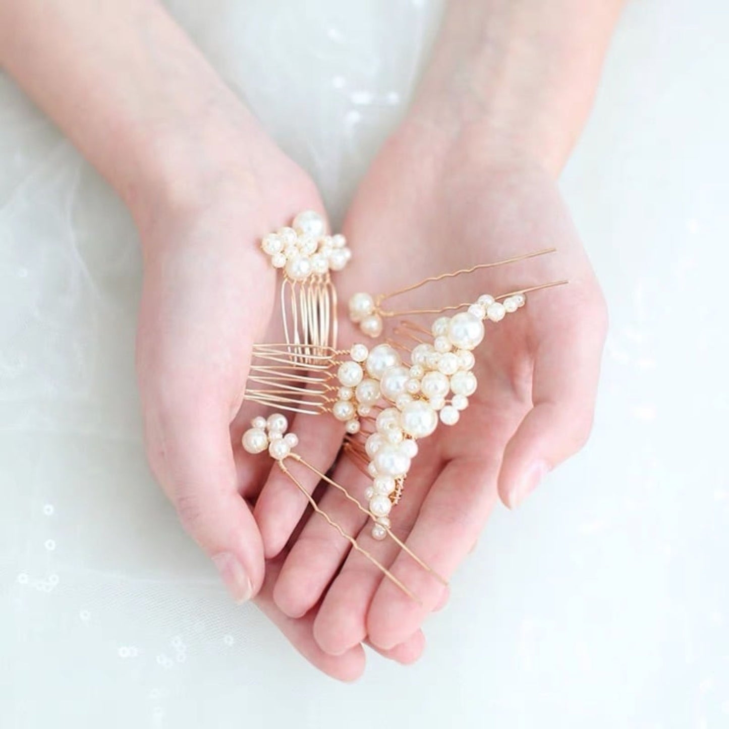 【ヘッドドレス】Audrey perl 5本セット ヘッドドレス ウェディング ブライダルアクセサリー [ AM-92 ]【結婚式 ヘアアクセサリー】