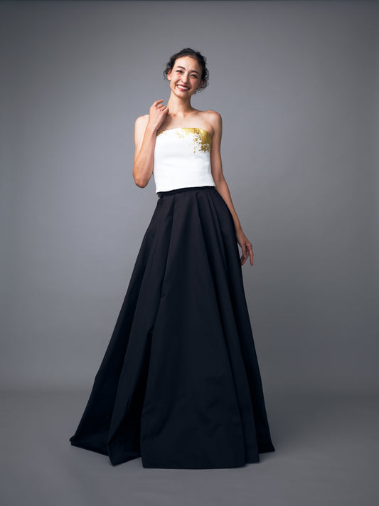 ブラック＆ゴールドAラインドレス【ウェディングドレス レンタル】