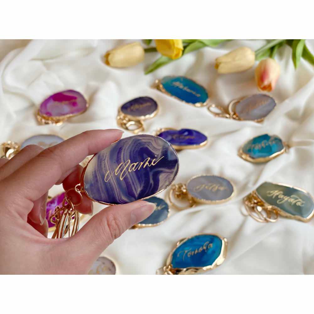 【結婚式 席札】ゴールドリムアゲートキーホルダー席札【結婚式 ペーパー 席札】