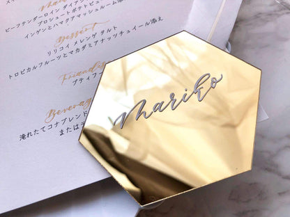 【結婚式 席札】ヘキサゴンミラー席札(ゴールド)【結婚式 ペーパー 席札】