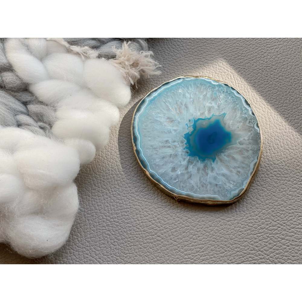 【リングプレート】アゲート(ブルー/ゴールドリム) 【結婚式 リングピロー】
