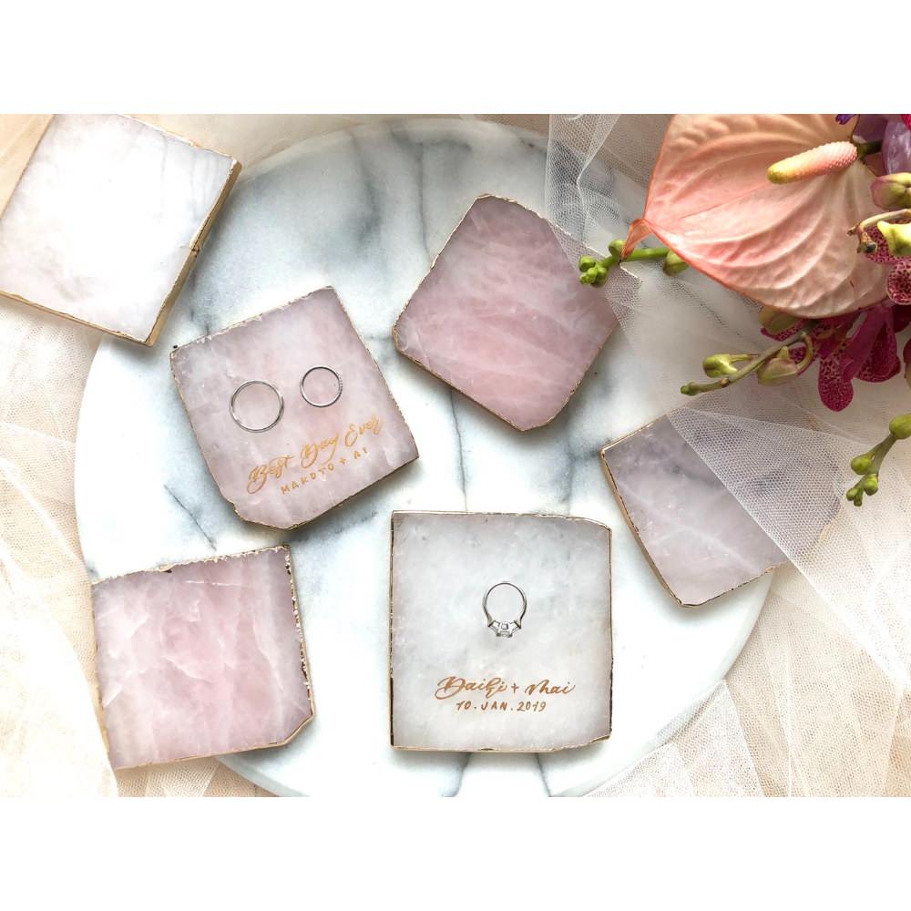 【リングプレート】クォーツ(ピンク/スクエア) 【結婚式 リングピロー】