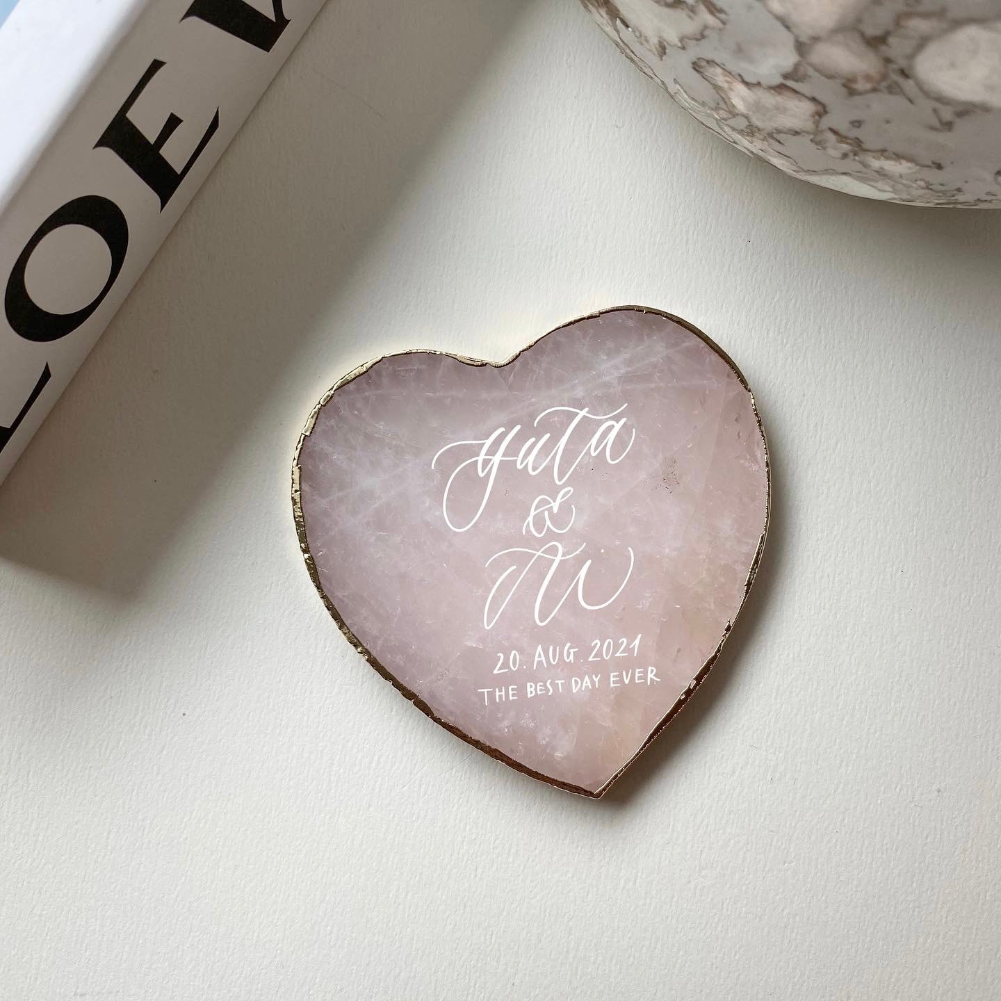 【リングプレート】クォーツ(ピンク/ハート) 【結婚式 リングピロー】