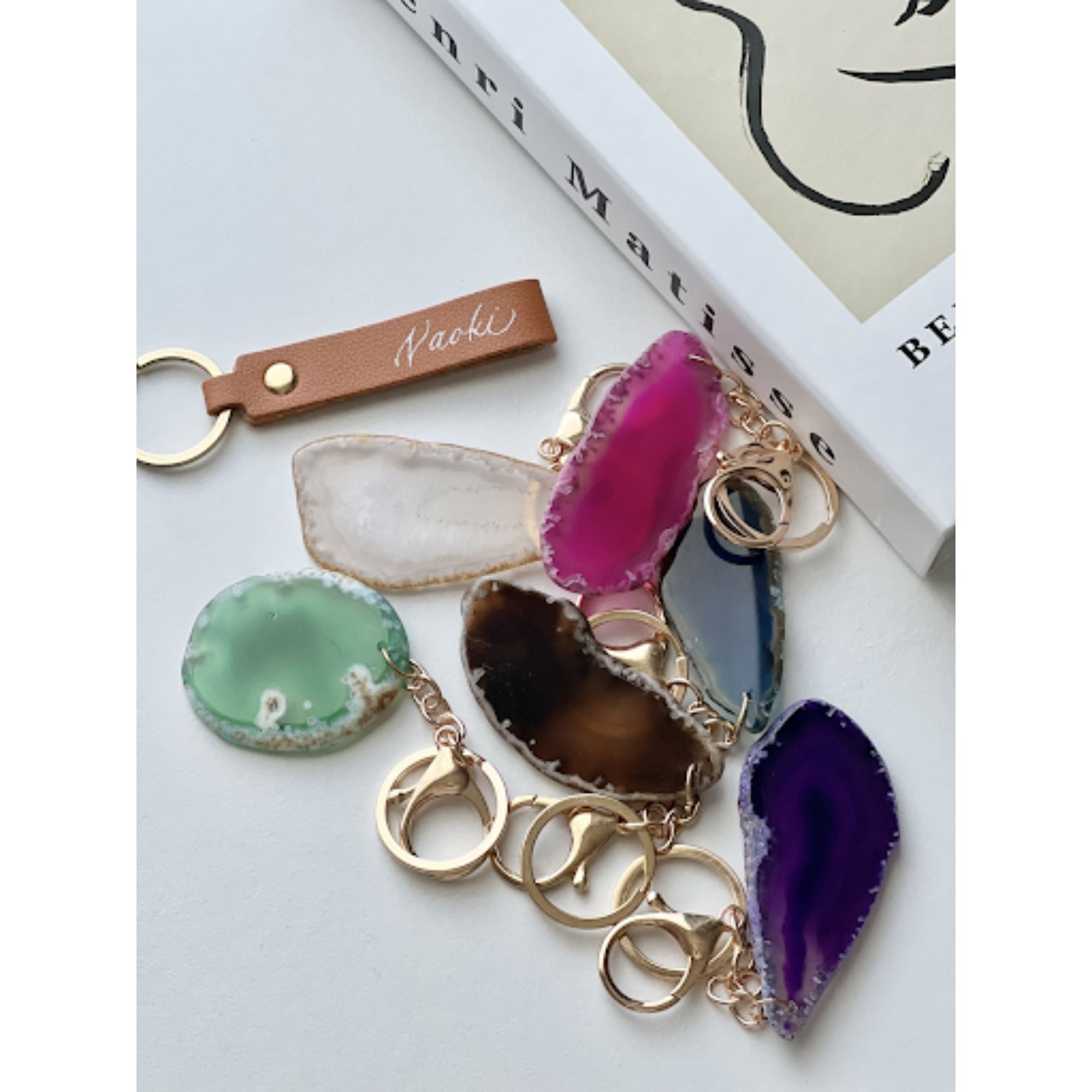 数量限定・席札セット】レザーストラップ1個 × 天然石キーホルダー1個