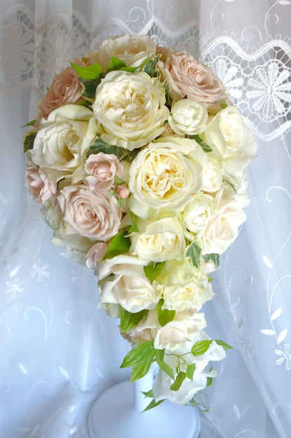 【生花】オーダーメイド/ オーバルブーケ・ティアドロップブーケ[セットプランAudrey] 【結婚式 フラワー 生花 ブーケ ブートニア オーダーメイド】