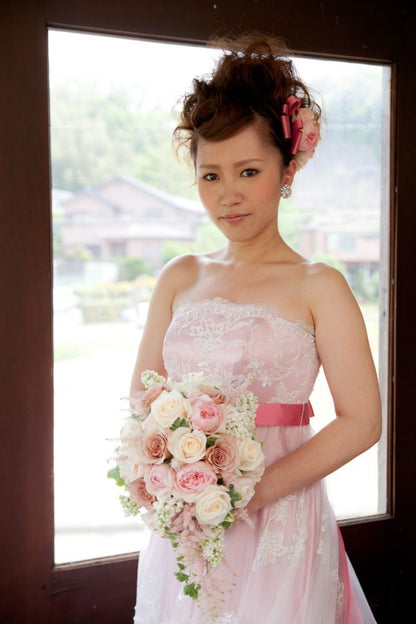 【生花】オーダーメイド/ オーバルブーケ・ティアドロップブーケ[セットプランAudrey] 【結婚式 フラワー 生花 ブーケ ブートニア オーダーメイド】