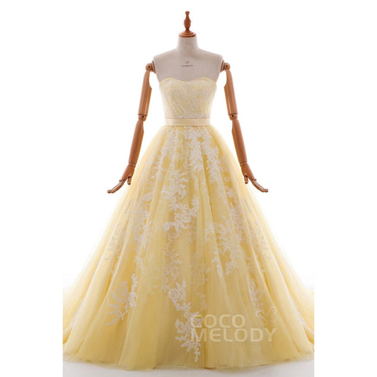 B14E3A024-Y Aライン イェロー ビスチェ TU45 カラードレス【結婚式 カラードレス オーダーメイド】