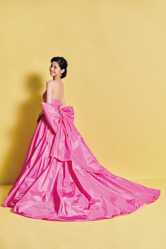 Petra ペトラ【カラードレス レンタル】Aライン タフタピンクドレス バックリボン 【結婚式】