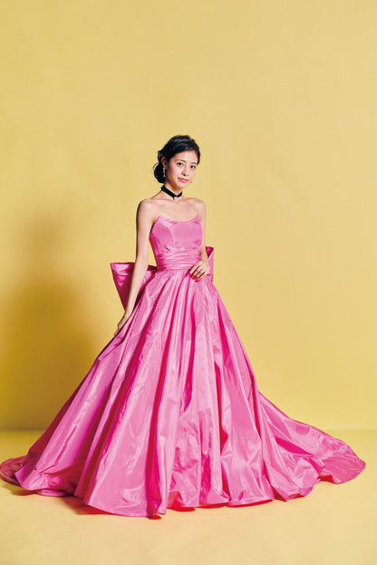 Petra ペトラ【カラードレス レンタル】Aライン タフタピンクドレス バックリボン 【結婚式】
