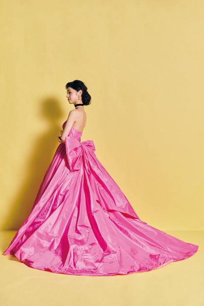 Petra ペトラ【カラードレス レンタル】Aライン タフタピンクドレス バックリボン 【結婚式】