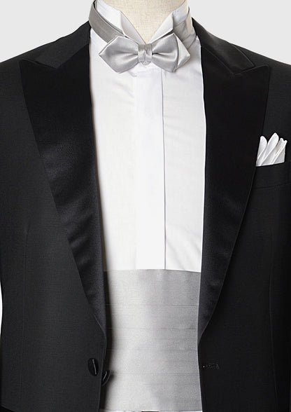 【剣蝶タイ シルバー】高級素材 拝絹地 使用 【結婚式 蝶ネクタイ】