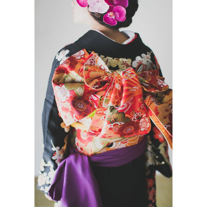 黒地手刺繍梅に鼓 【結婚式 和装 引き振袖 レンタル】