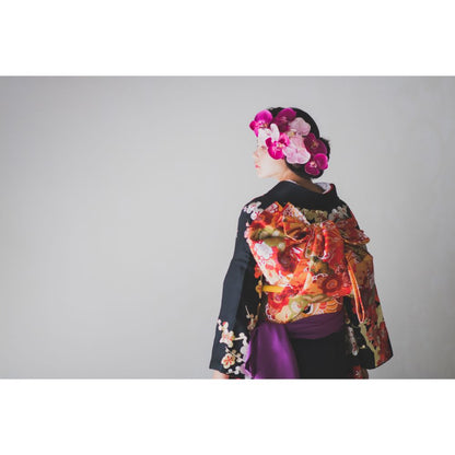 黒地手刺繍梅に鼓 【結婚式 和装 引き振袖 レンタル】