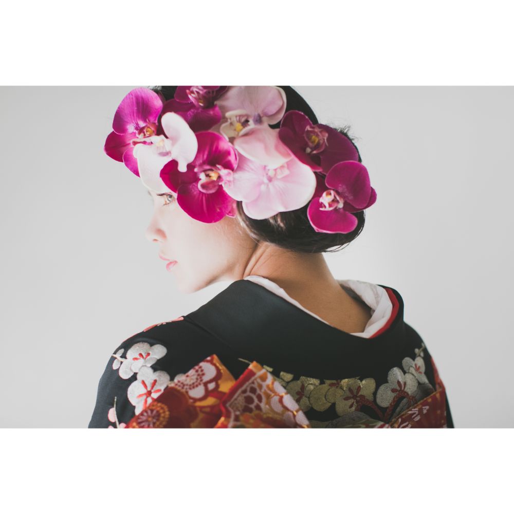 黒地手刺繍梅に鼓 【結婚式 和装 引き振袖 レンタル】