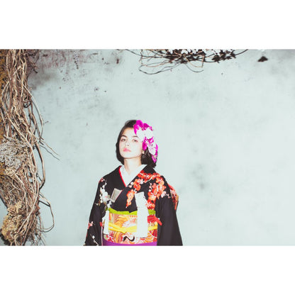 黒地手刺繍梅に鼓 【結婚式 和装 引き振袖 レンタル】