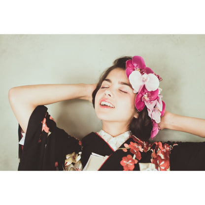 黒地手刺繍梅に鼓 【結婚式 和装 引き振袖 レンタル】