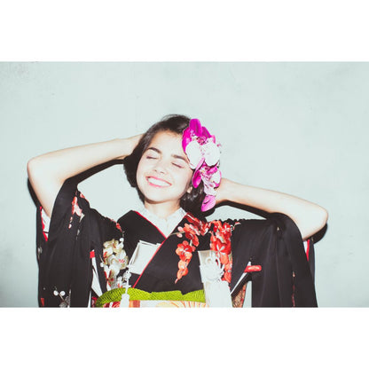 黒地手刺繍梅に鼓 【結婚式 和装 引き振袖 レンタル】