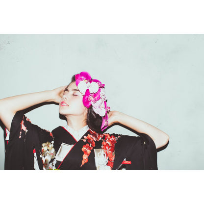 黒地手刺繍梅に鼓 【結婚式 和装 引き振袖 レンタル】