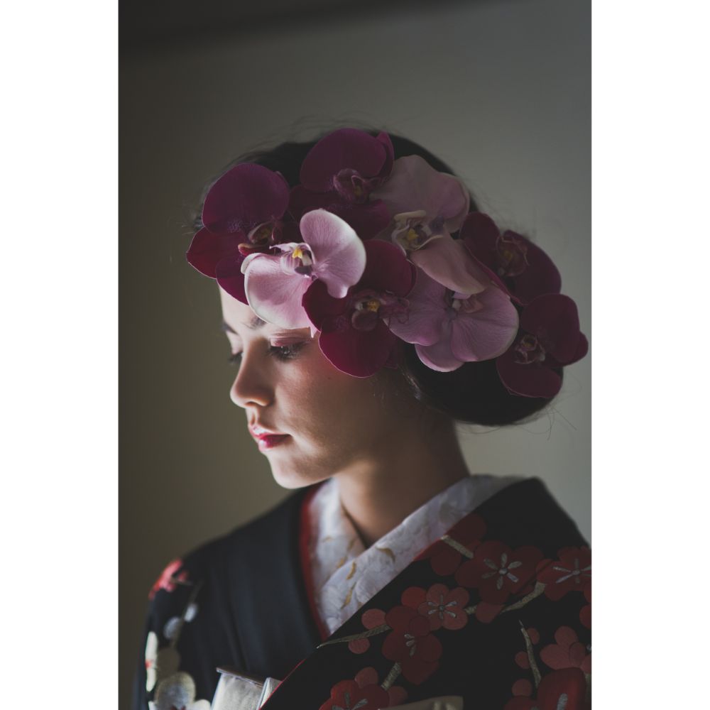 黒地手刺繍梅に鼓 【結婚式 和装 引き振袖 レンタル】