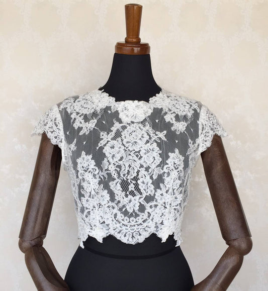 ウェディングドレス レース半袖ボレロ 【結婚式 ドレス小物 レンタル】