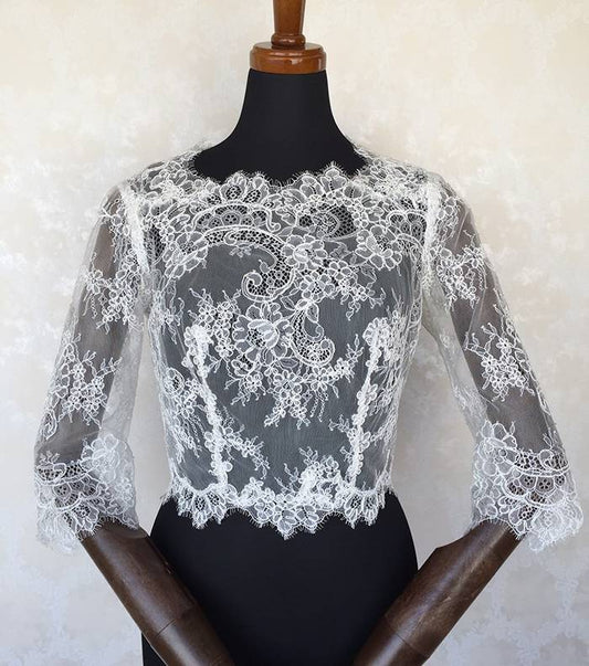 ウェディングドレス用☆繊細レースボレロ 七分袖 【結婚式 ドレス小物 レンタル】