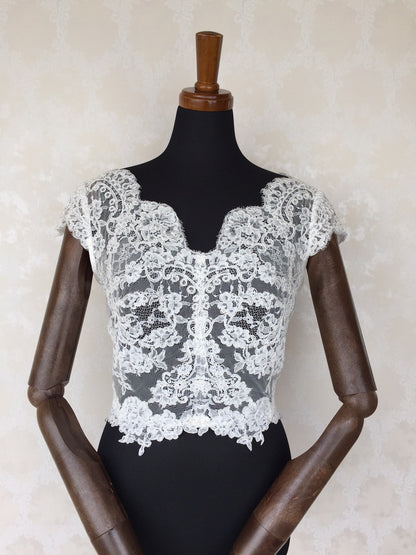 ウェディングドレス用Vネックレースプチスリーブボレロ 【結婚式 ドレス小物 レンタル】