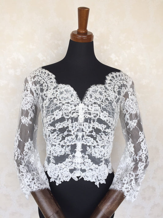 ウェディングドレス用☆七分袖レースボレロ★Vネック 【結婚式 ドレス小物 レンタル】