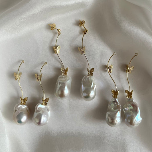 セミオーダー【ピアス・イヤリング】[Sランク]バロックパール×バタフライピアス/イヤリング -ブライダルピアス/イヤリング-≪BP-01a-c/BE-01a-c≫ 結婚式 ピアス