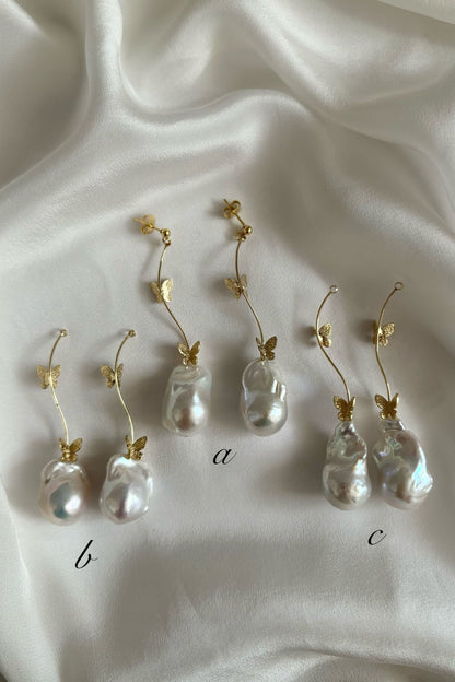 セミオーダー【ピアス・イヤリング】[Sランク]バロックパール×バタフライピアス/イヤリング -ブライダルピアス/イヤリング-≪BP-01a-c/BE-01a-c≫ 結婚式 ピアス