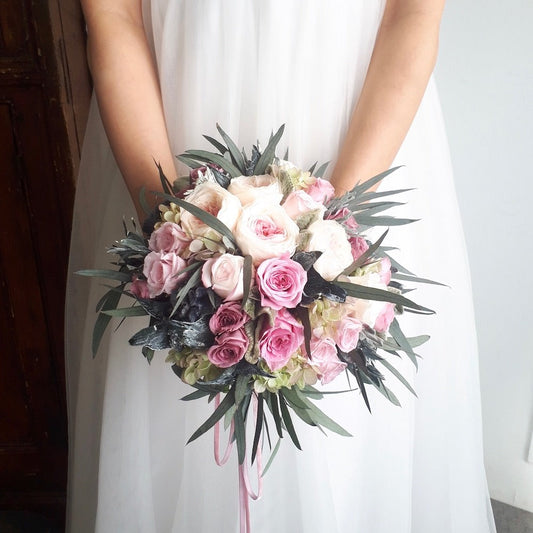 【プリザーブド】ラウンドブーケ(ラベンダーピンク) 【結婚式 フラワー ドライフラワー ブーケ ブートニア】