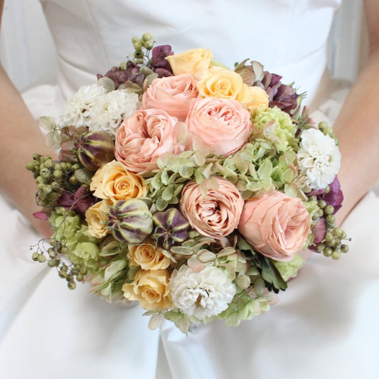 【プリザーブド】ラウンドブーケ(ヌードピンク) 【結婚式 フラワー ドライフラワー ブーケ ブートニア】