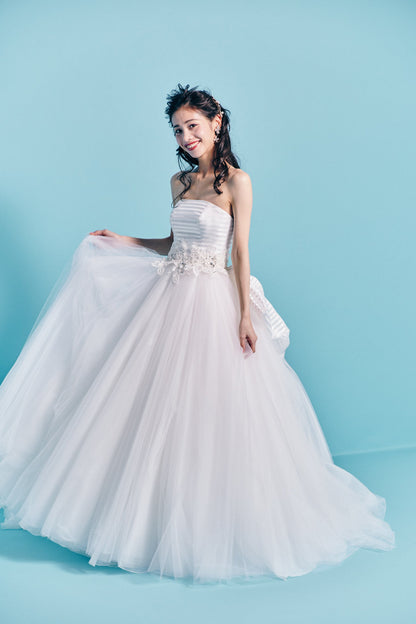 Chiara キアーラ【 ウエディングドレス レンタル】Aライン チュール シルクサテン ドレス 【結婚式】