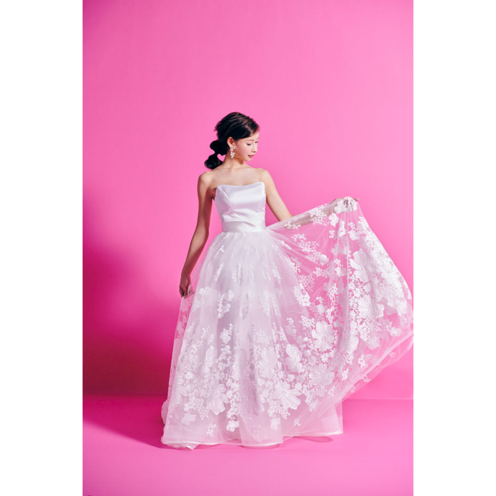 Fiorina フィオリーナ【 ウエディングドレス レンタル 】Aライン スレンダー2wayドレスフラワーレース 【結婚式】