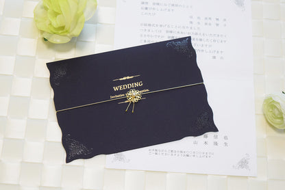 【結婚式 招待状セット】ウエディングチャーム ネイビー (印刷込み)【結婚式 ペーパー 招待状】