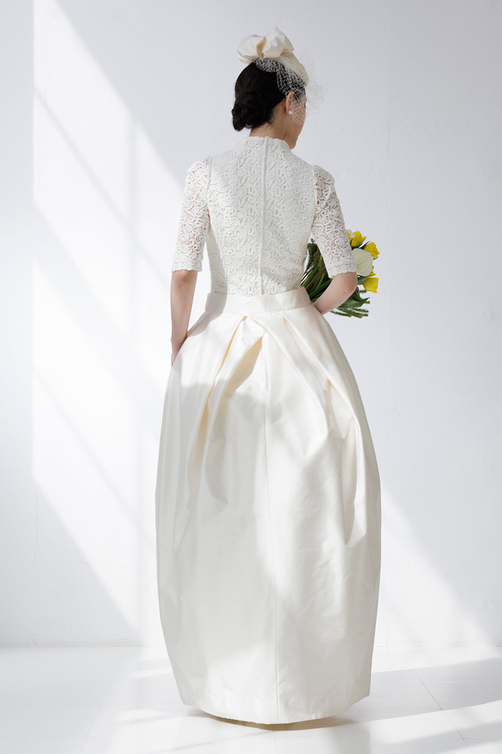 スラッシュネック 5分袖 クロスタック チューリップラインドレス(haute couture)【ウエディングドレス オーダー】