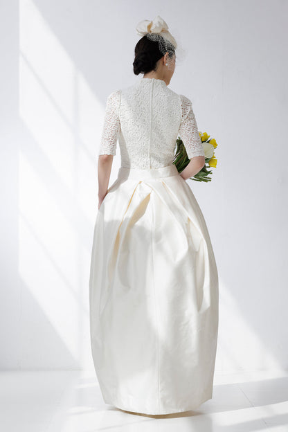 スラッシュネック 5分袖 クロスタック チューリップラインドレス(haute couture)【ウエディングドレス オーダー】