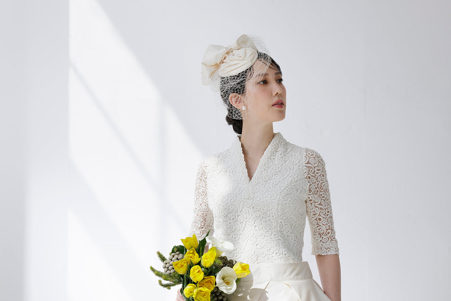 スラッシュネック 5分袖 クロスタック チューリップラインドレス(haute couture)【ウエディングドレス オーダー】